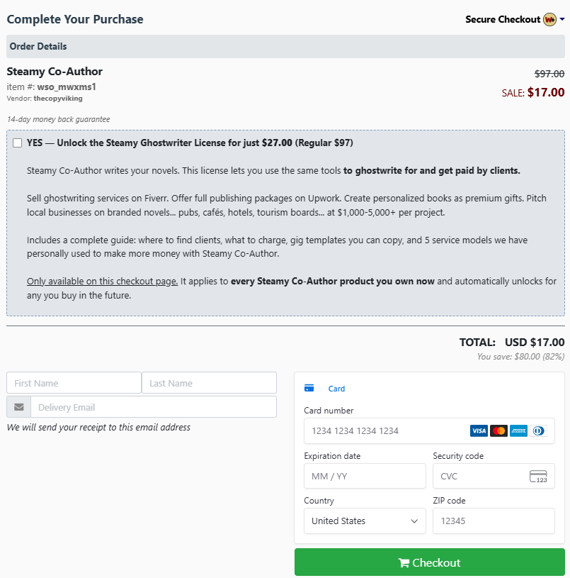 Steamy-Co-Author-checkout-page